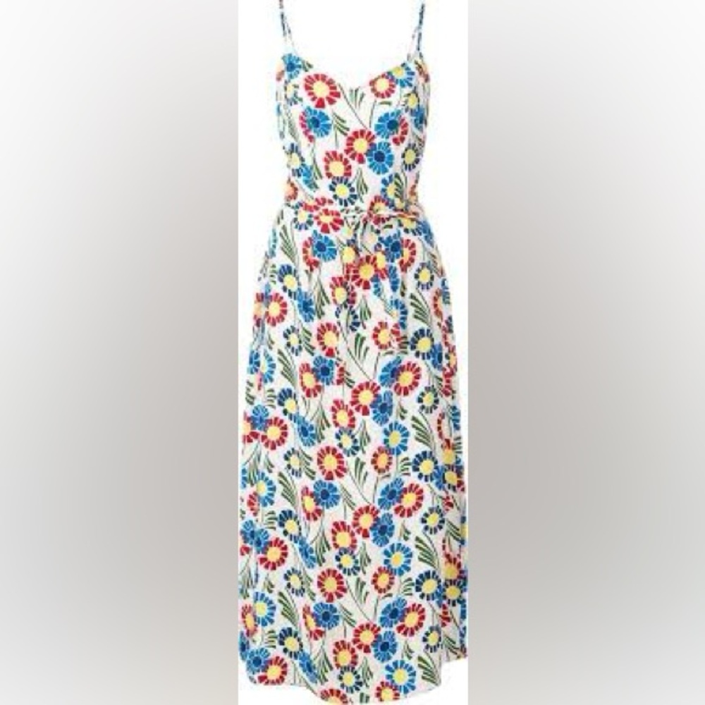 HVN Floral Day Dress Spaghetti Strap Midi White Red Multi Size 4
